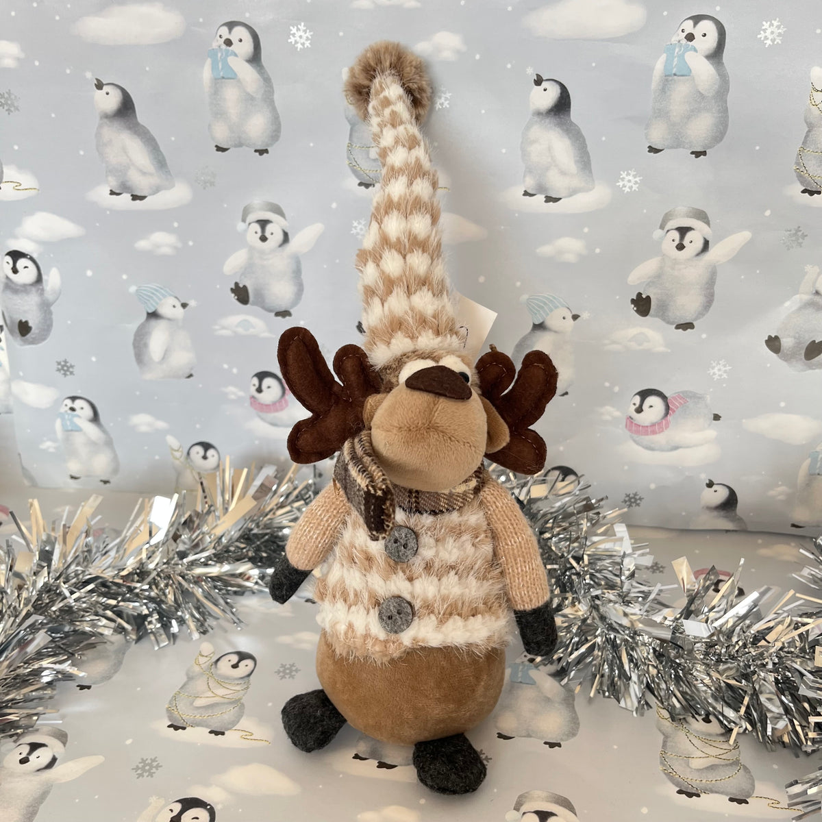 Brown festive plush reindeer Christmas decoration