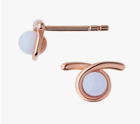 Links of London iconic Serpentine 18kt Rose Gold Vermeil & Blue Lace Agate Gemstone Stud Earrings.