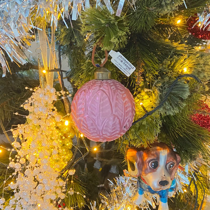 Pink Leaf Design Glass Bauble Christmas Festive Ornament