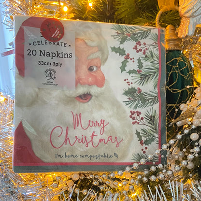 1 x 20/3ply Merry Christmas Festive Napkins , Santa Claus design can be used for decoupage