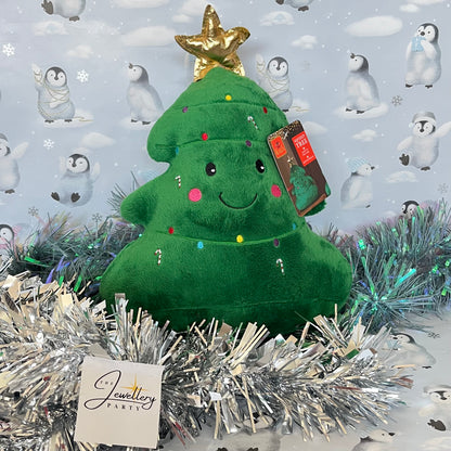 Festive green Squeezies Christmas tree plush toy