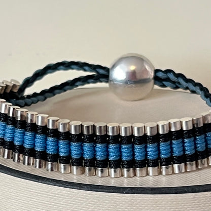 Links of London Sterling Silver Friendship Bracelet with Blue and Black Cord