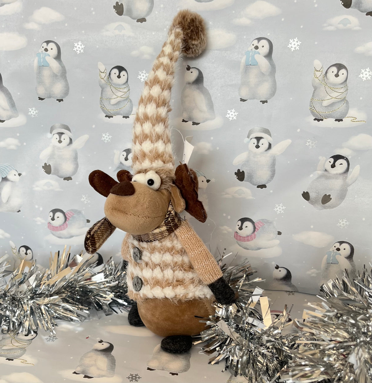 Brown festive plush reindeer Christmas decoration