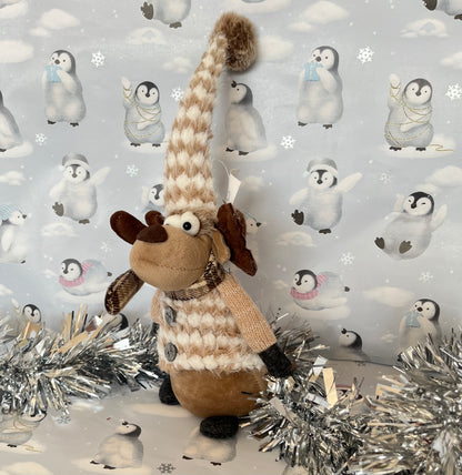 Brown festive plush reindeer Christmas decoration