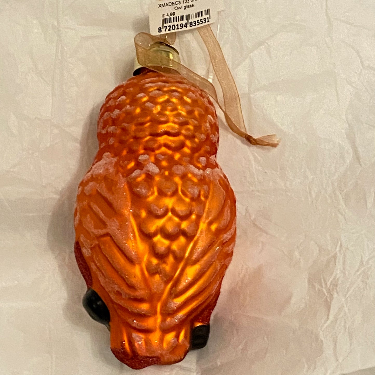 Deep Gold Owl  Design Glass  Festive, Christmas Ornament