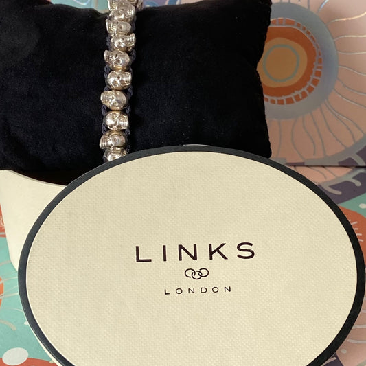 Links of London Sterling Silver Black Cord Skull Adjustable Friendship Bracelet