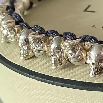 Links of London Sterling Silver Black Cord Skull Adjustable Friendship Bracelet