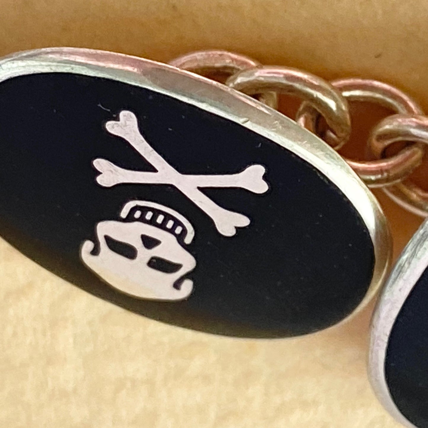 Sterling Silver Links of London Skull and Bones with black enamel Cufflinks