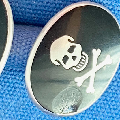 Sterling Silver Links of London Skull and Bones with black enamel Cufflinks