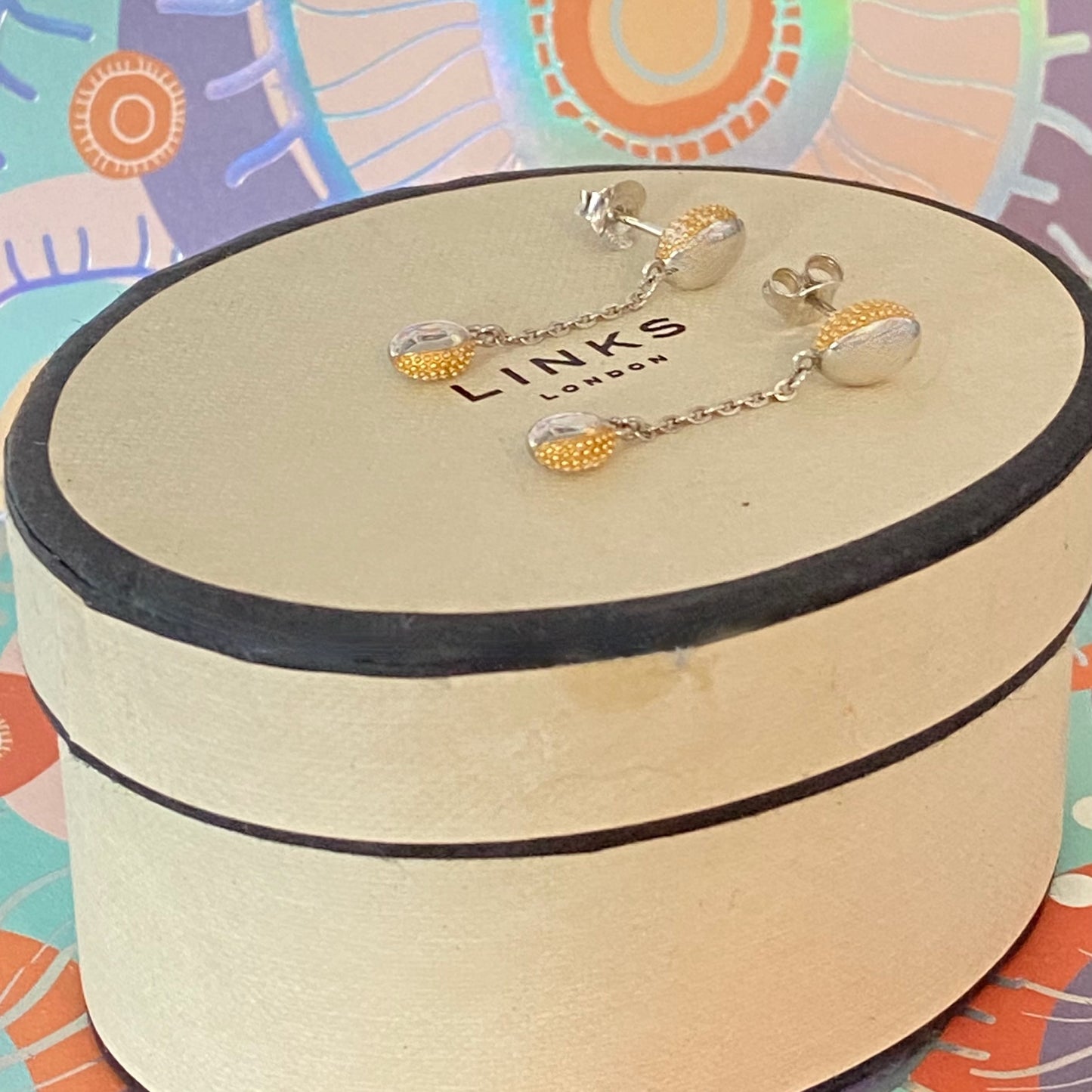 Links of London Sterling Silver and 18kt Gold Vermeil Masquerade drop Earrings New!