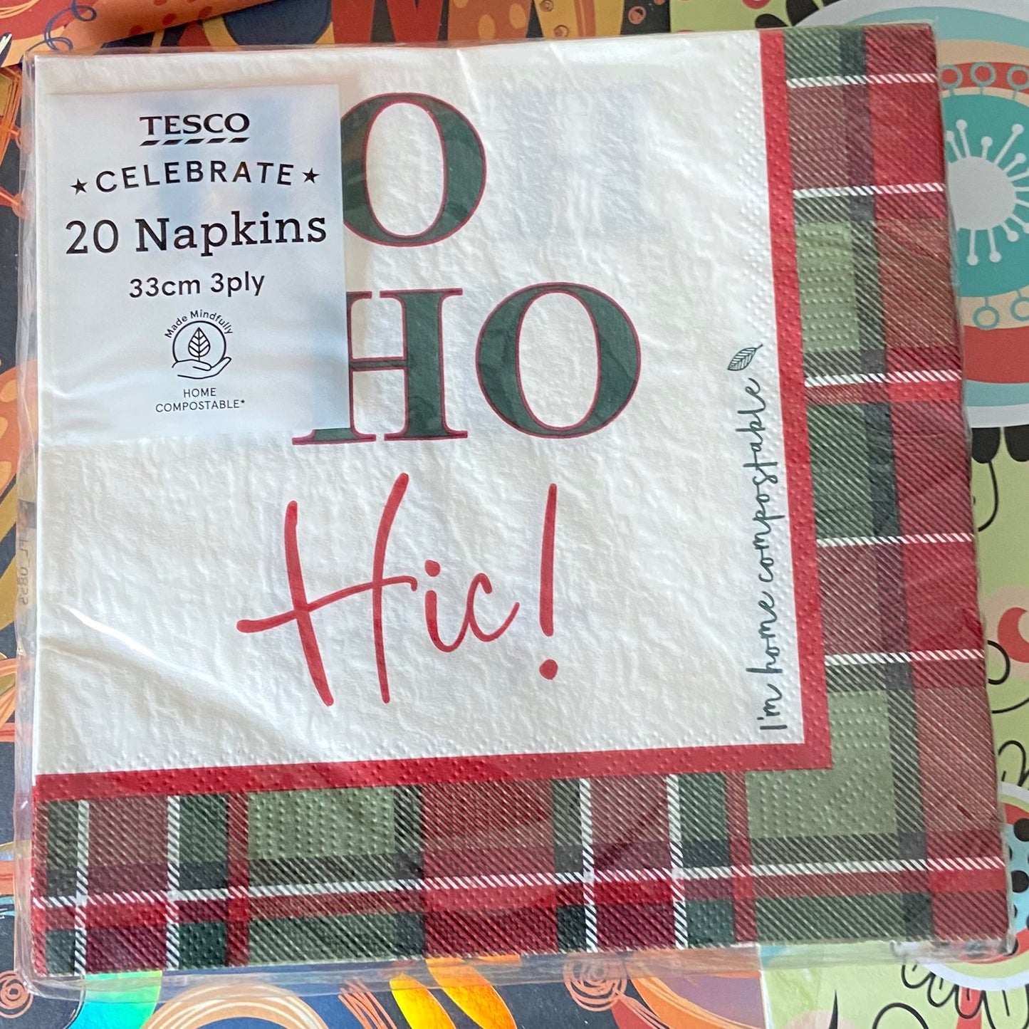 Ho Ho Themed Christmas Festive Napkins , Tartan design can be used for decoupage