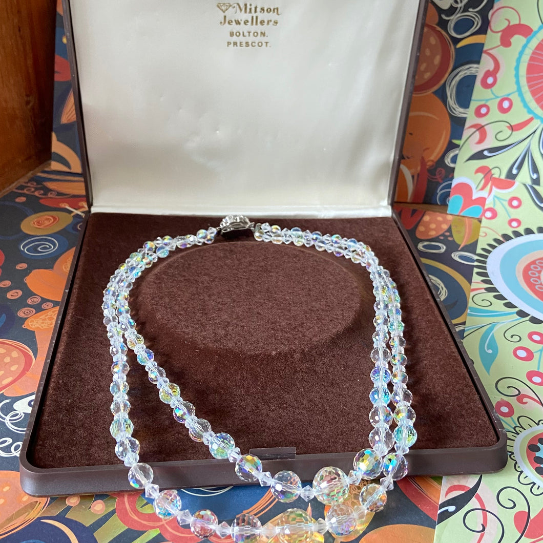 Absolutely Stunning two strand Rainbow and Iridescent Necklace with crystal stone clasp