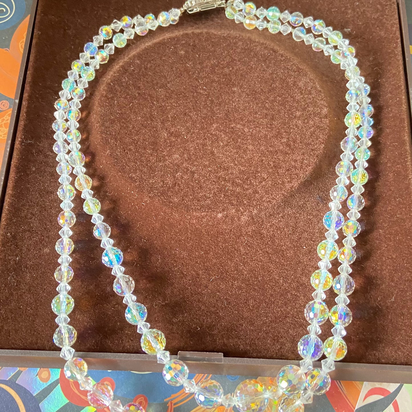 Absolutely Stunning two strand Rainbow and Iridescent Necklace with crystal stone clasp