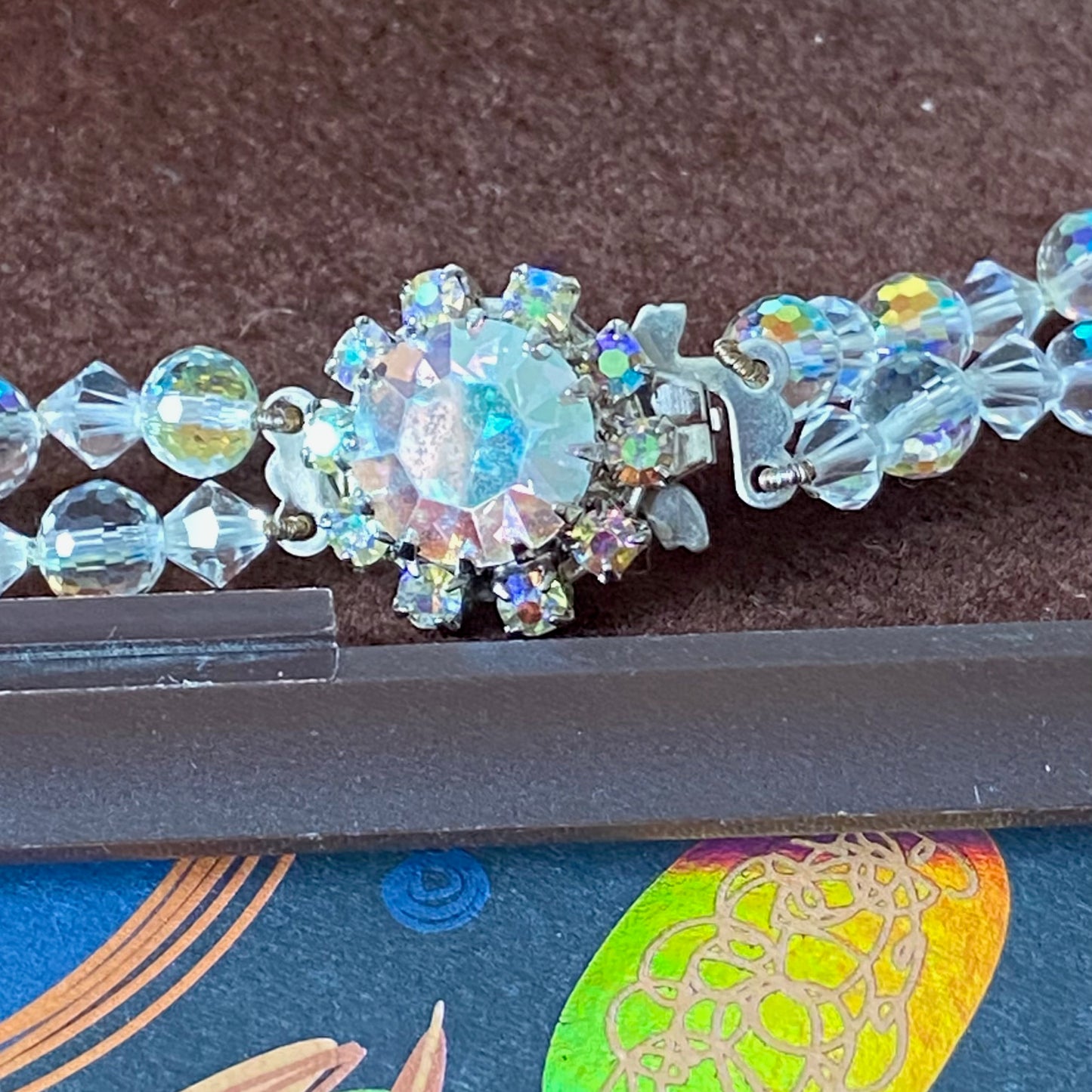 Absolutely Stunning two strand Rainbow and Iridescent Necklace with crystal stone clasp