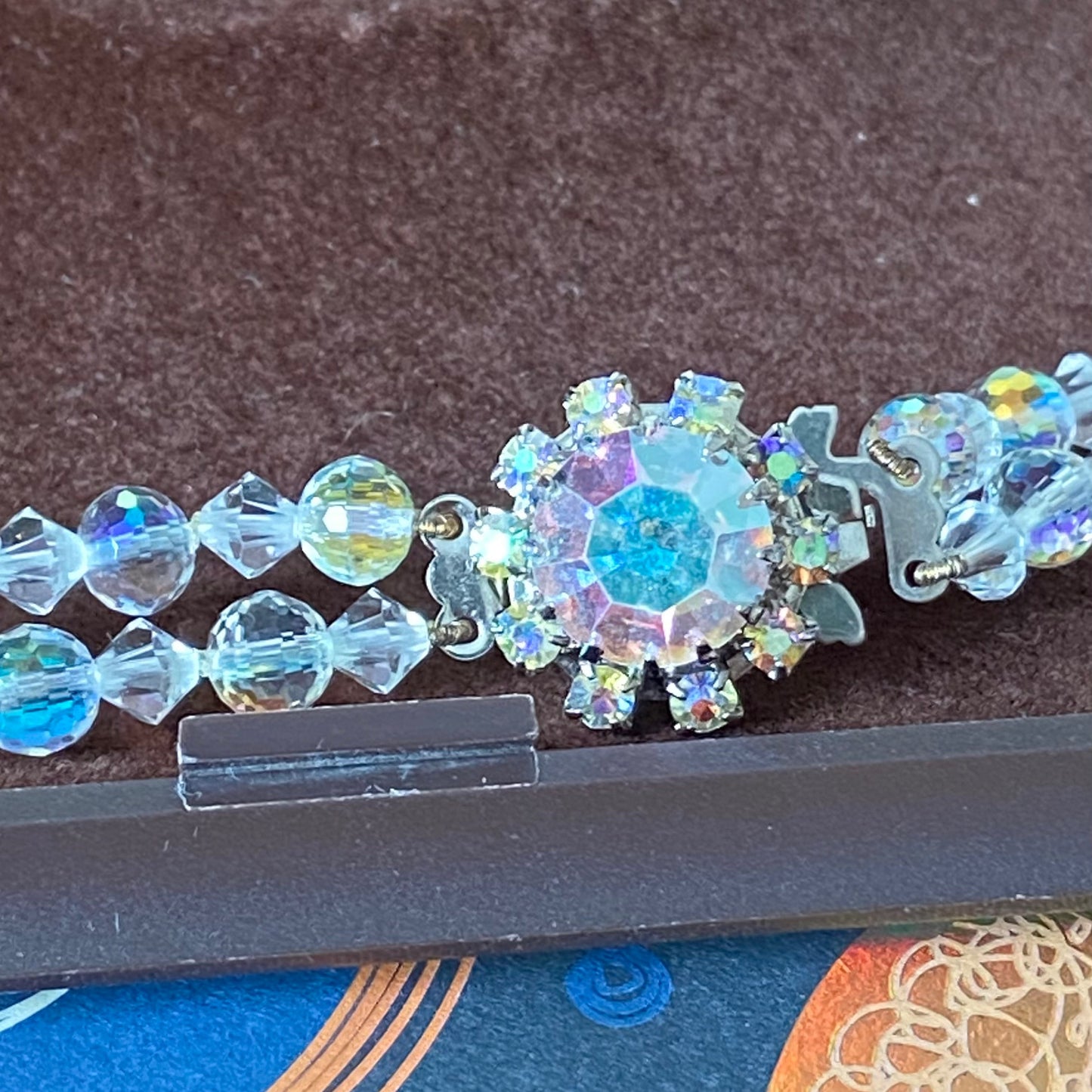 Absolutely Stunning two strand Rainbow and Iridescent Necklace with crystal stone clasp