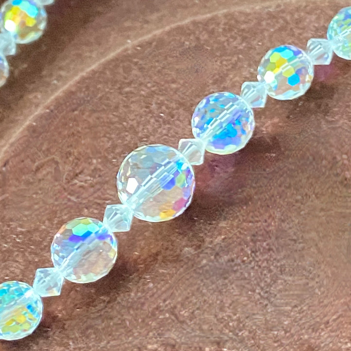 Absolutely Stunning two strand Rainbow and Iridescent Necklace with crystal stone clasp