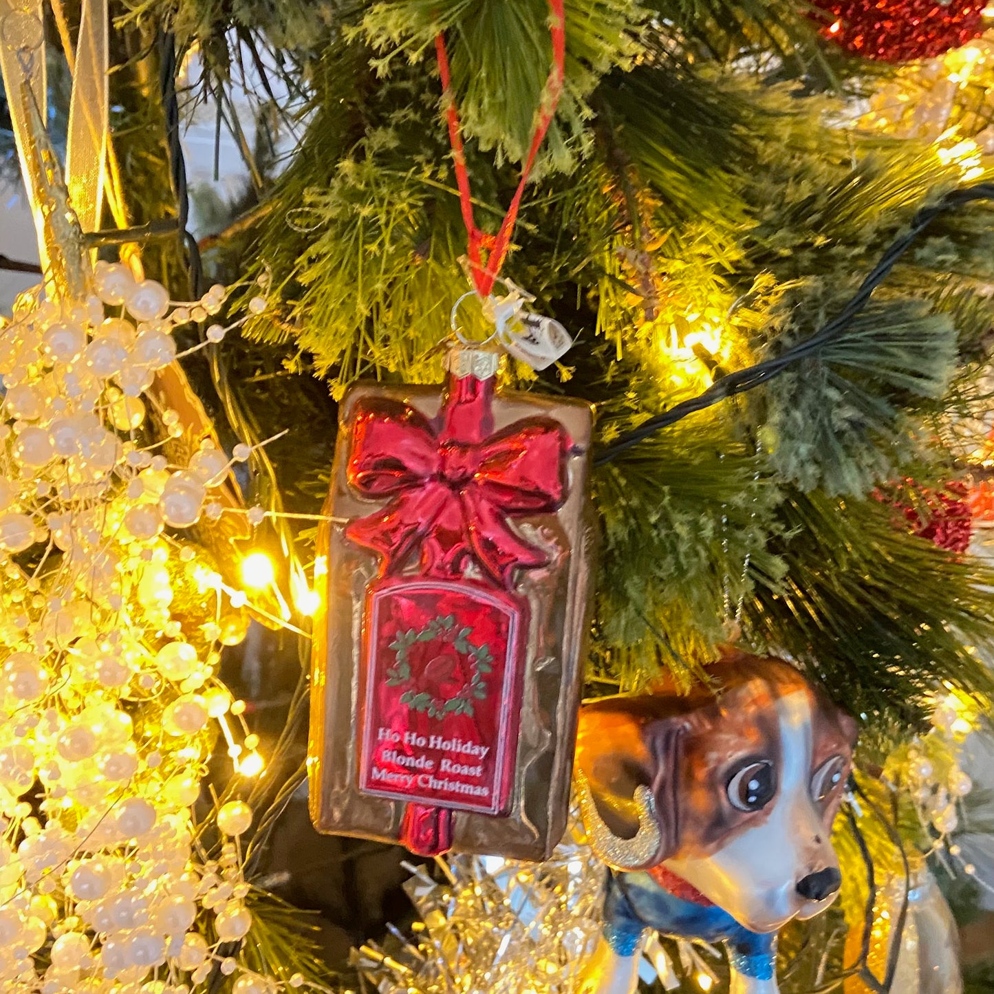 HO HO HOLIDAY BLONDE ROAST Merry Christmas Glass Ornament Decoration