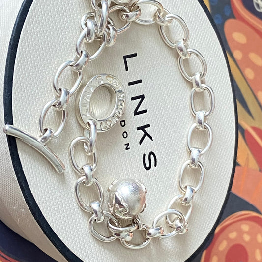 Links of London Larger Links T-Bar Bracelet with World Globe Charm