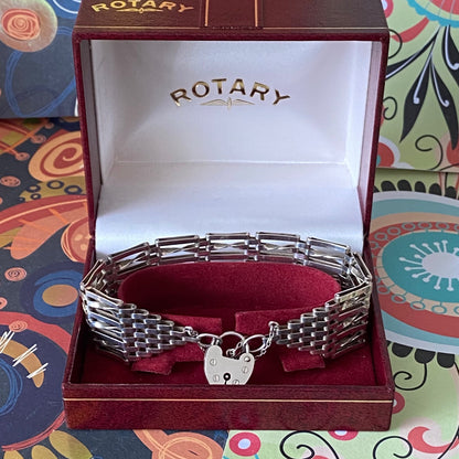 Sterling Silver 7 Gate Vintage Bracelet Stamped 925 with the Heart Lock Charm