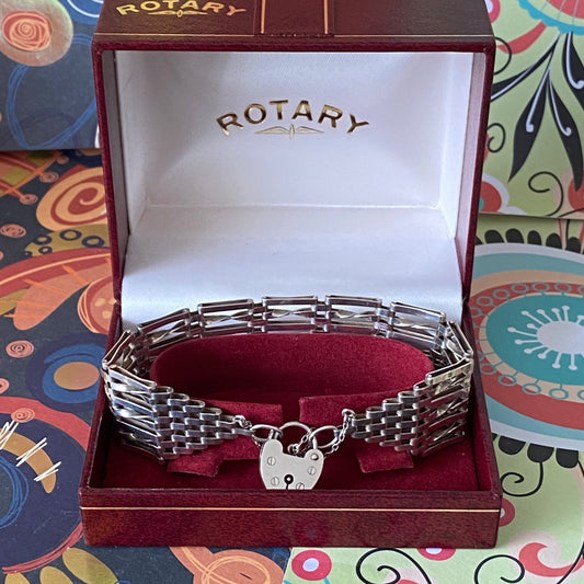 Sterling Silver 7 Gate Vintage Bracelet Stamped 925 with the Heart Lock Charm