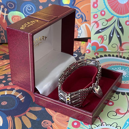 Sterling Silver 7 Gate Vintage Bracelet Stamped 925 with the Heart Lock Charm