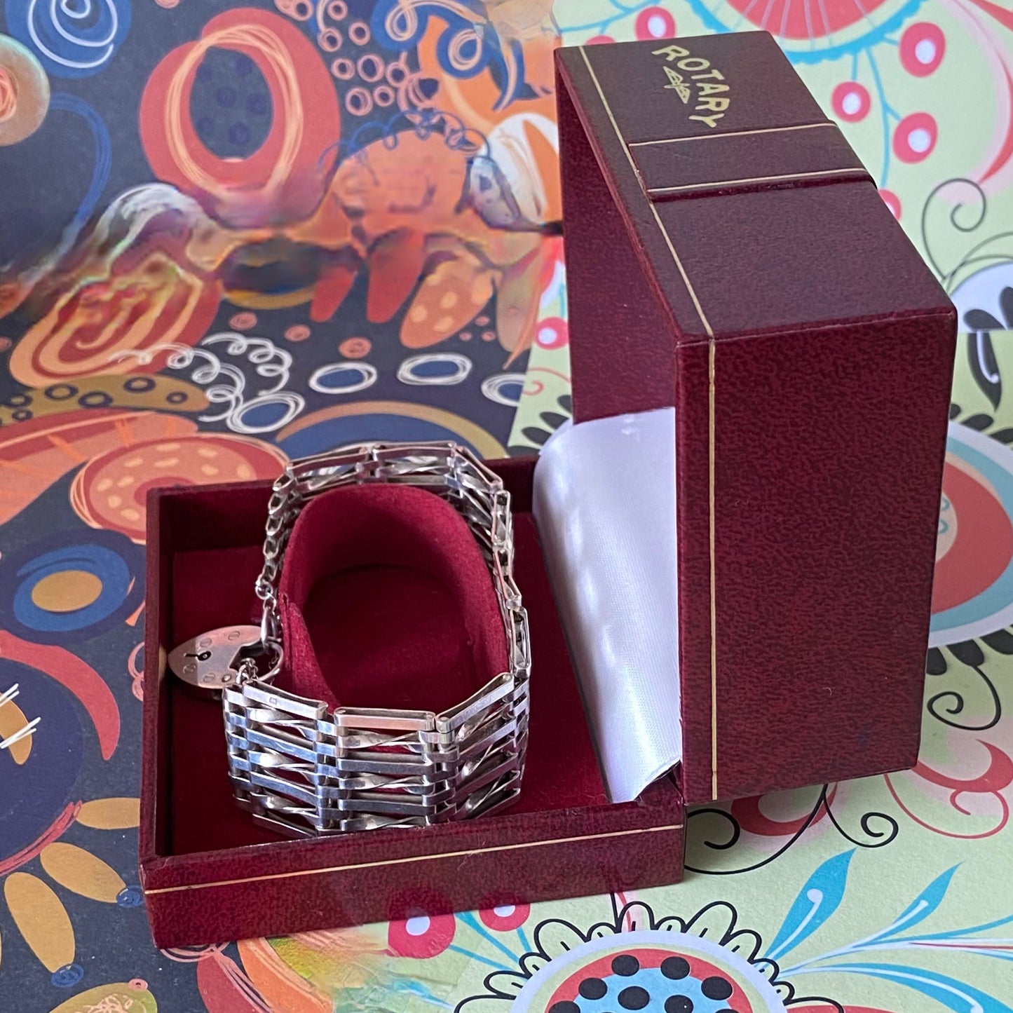 Sterling Silver 7 Gate Vintage Bracelet Stamped 925 with the Heart Lock Charm