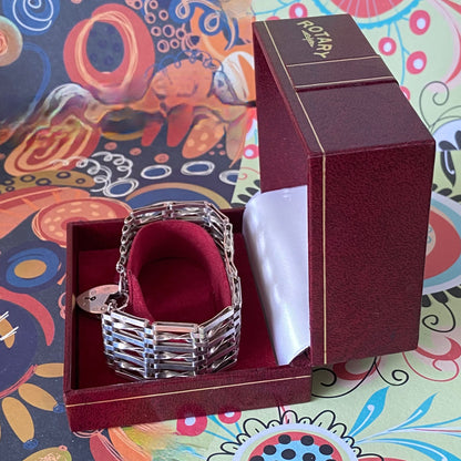 Sterling Silver 7 Gate Vintage Bracelet Stamped 925 with the Heart Lock Charm