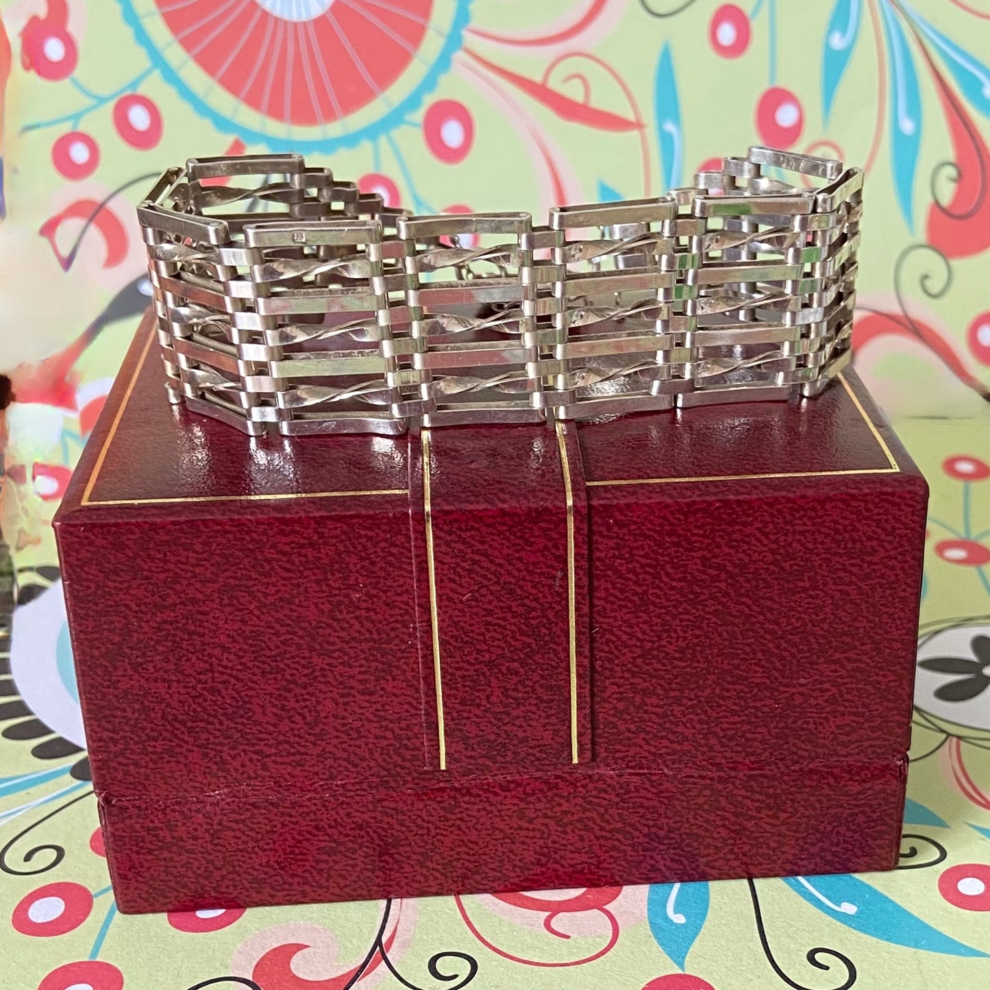 Sterling Silver 7 Gate Vintage Bracelet Stamped 925 with the Heart Lock Charm