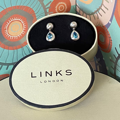 Links of London Tear Drop Earrings with a Blue Topaz Stone