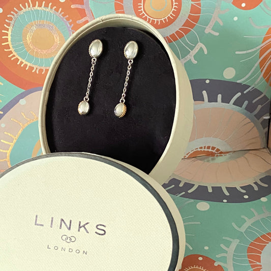 Links of London Sterling Silver and 18kt Gold Vermeil Masquerade drop Earrings New!