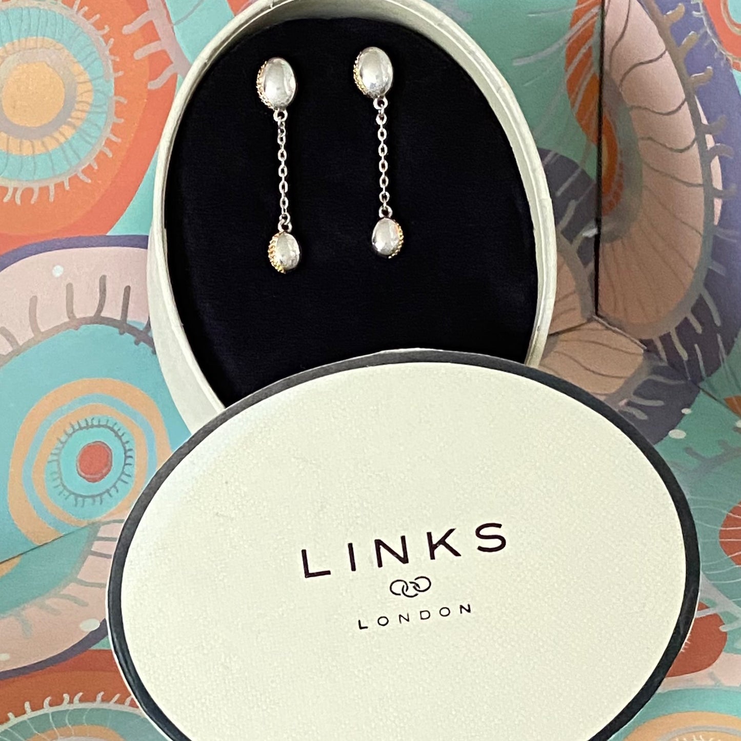 Links of London Sterling Silver and 18kt Gold Vermeil Masquerade drop Earrings New!