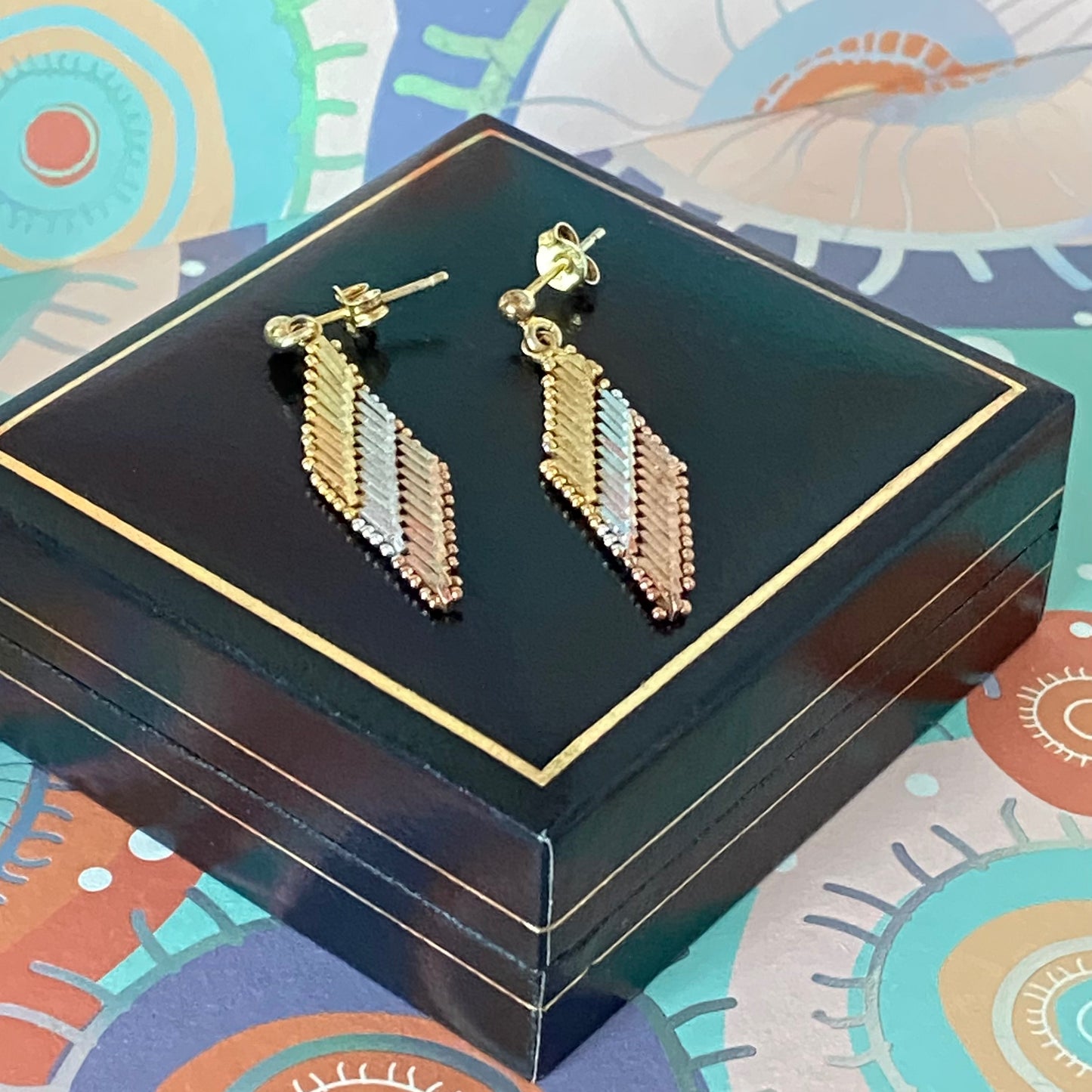 Three Colour  diamond Mesh design Earrings