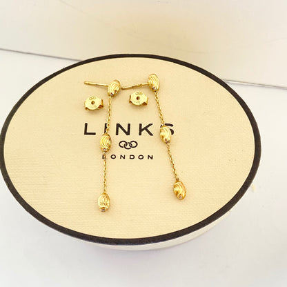 Links of London Sterling Silver 18ct Gold Vermeil Three Bead Long Drop Earrings
