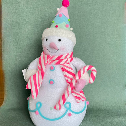16.5" Fabric Snowman Figurine Holding a Candy Cane Christmas Decoration