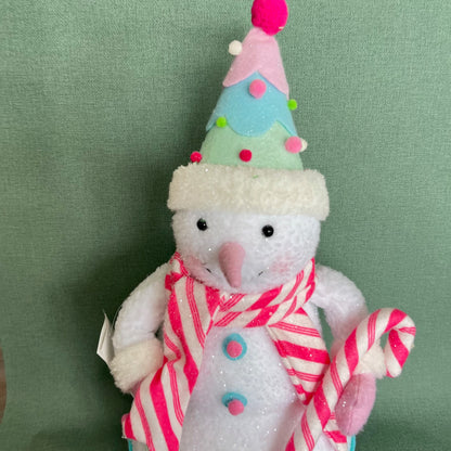 16.5" Fabric Snowman Figurine Holding a Candy Cane Christmas Decoration