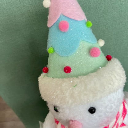 16.5" Fabric Snowman Figurine Holding a Candy Cane Christmas Decoration