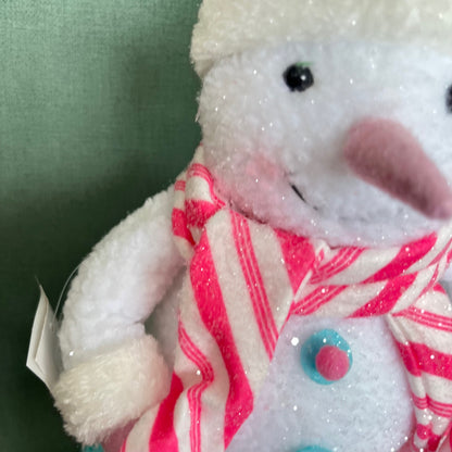 16.5" Fabric Snowman Figurine Holding a Candy Cane Christmas Decoration