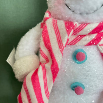 16.5" Fabric Snowman Figurine Holding a Candy Cane Christmas Decoration