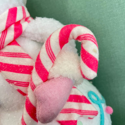 16.5" Fabric Snowman Figurine Holding a Candy Cane Christmas Decoration