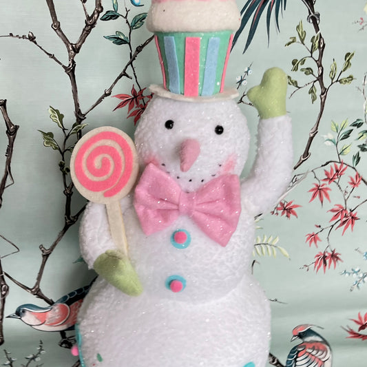16.5" Fabric Snowman Figurine Holding a Lolly.Christmas Decoration
