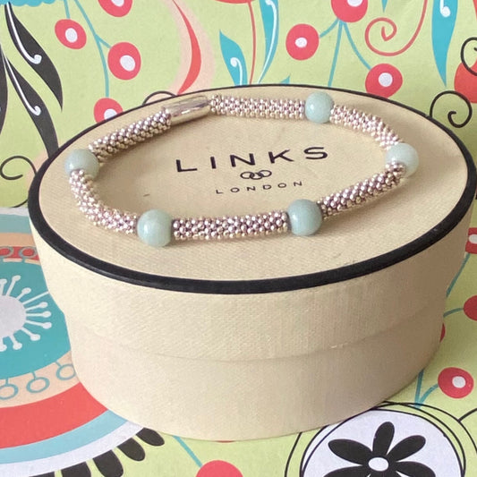Links of London Authentic Sterling Silver Effervescence XS sweetie rings Bracelet with Amazonite - 17cm