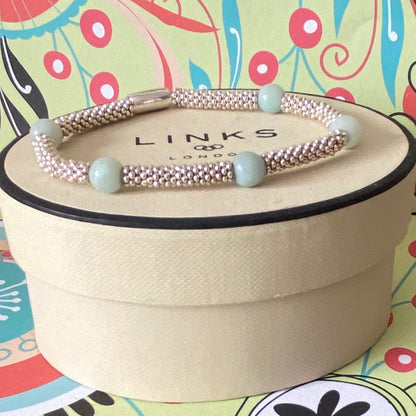 Links of London Authentic Sterling Silver Effervescence XS sweetie rings Bracelet with Amazonite - 17cm