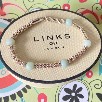 Links of London Authentic Sterling Silver Effervescence XS sweetie rings Bracelet with Amazonite - 17cm