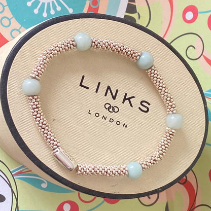 Links of London Authentic Sterling Silver Effervescence XS sweetie rings Bracelet with Amazonite - 17cm