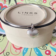 Rare Sterling Silver Links of London Bangle with Links of London Puffed Heart Charm  Size: Medium -19cm Round