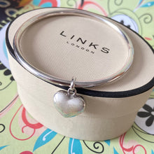 Load image into Gallery viewer, Rare Sterling Silver Links of London Bangle with Links of London Puffed Heart Charm  Size: Medium -19cm Round
