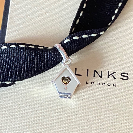 New! Links of London Bird House Charm crafted from Sterling Silver with a Gold 18k Vermeil Bird