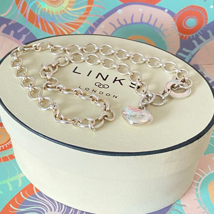 Links of London Sterling Silver Signature Link Necklace with a puffed Heart Charm.   Stunning Links of London Classic T Bar Necklace.  Fantastic Condition Preloved