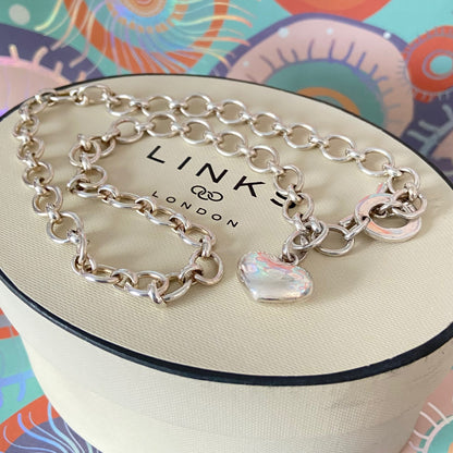 Links of London Sterling Silver Signature Link Necklace with a puffed Heart Charm.   Stunning Links of London Classic T Bar Necklace.  Fantastic Condition Preloved