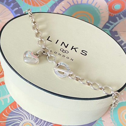 Links of London Sterling Silver Signature Link Necklace with a puffed Heart Charm.   Stunning Links of London Classic T Bar Necklace.  Fantastic Condition Preloved